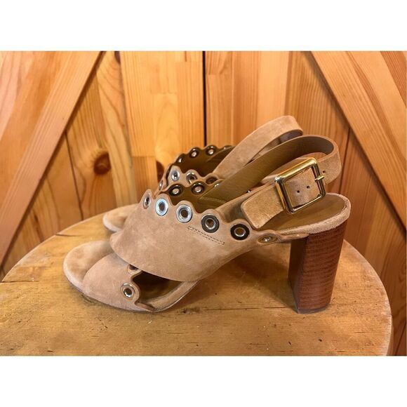 Chloe Eyelet-Studded Suede Sandal, Angora Beige 37/7 - Picture 1 of 9